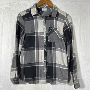 Columbia Button Up Medium Gray Plaid Flannel Cotton Gorpcore